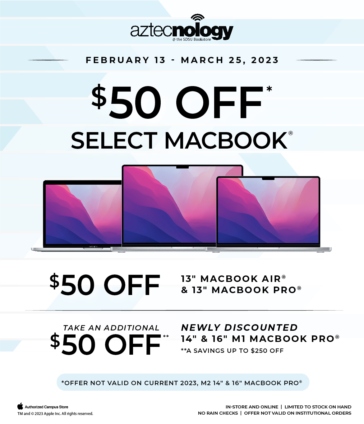 $50 off select macbook. Take an additional $50 off newly discounted 14 inch and 16 inch M1 Macbook Pro.